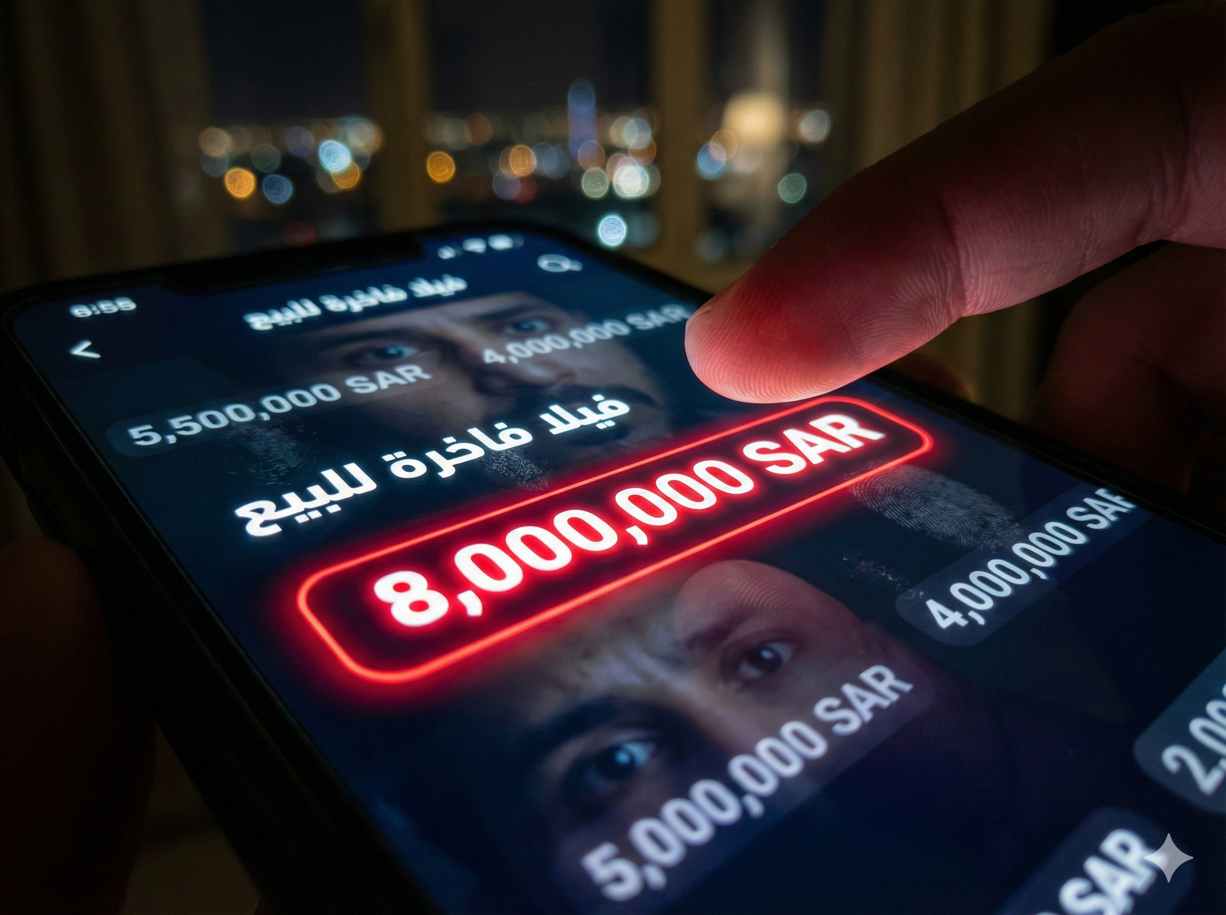 شاشة هاتف تعرض أسعار عقارية مرتفعة