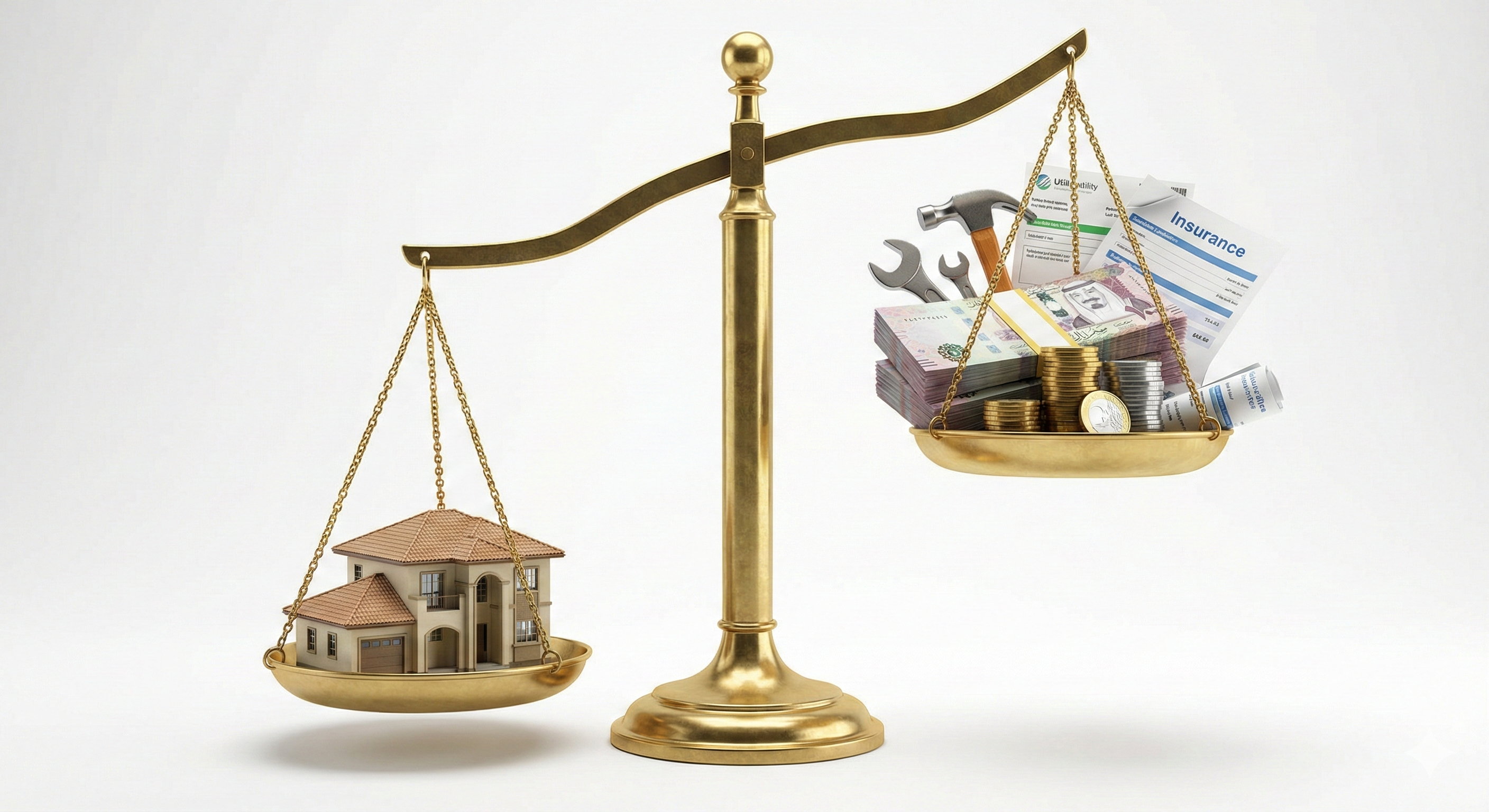 Balance scale of homeownership costs vs benefits