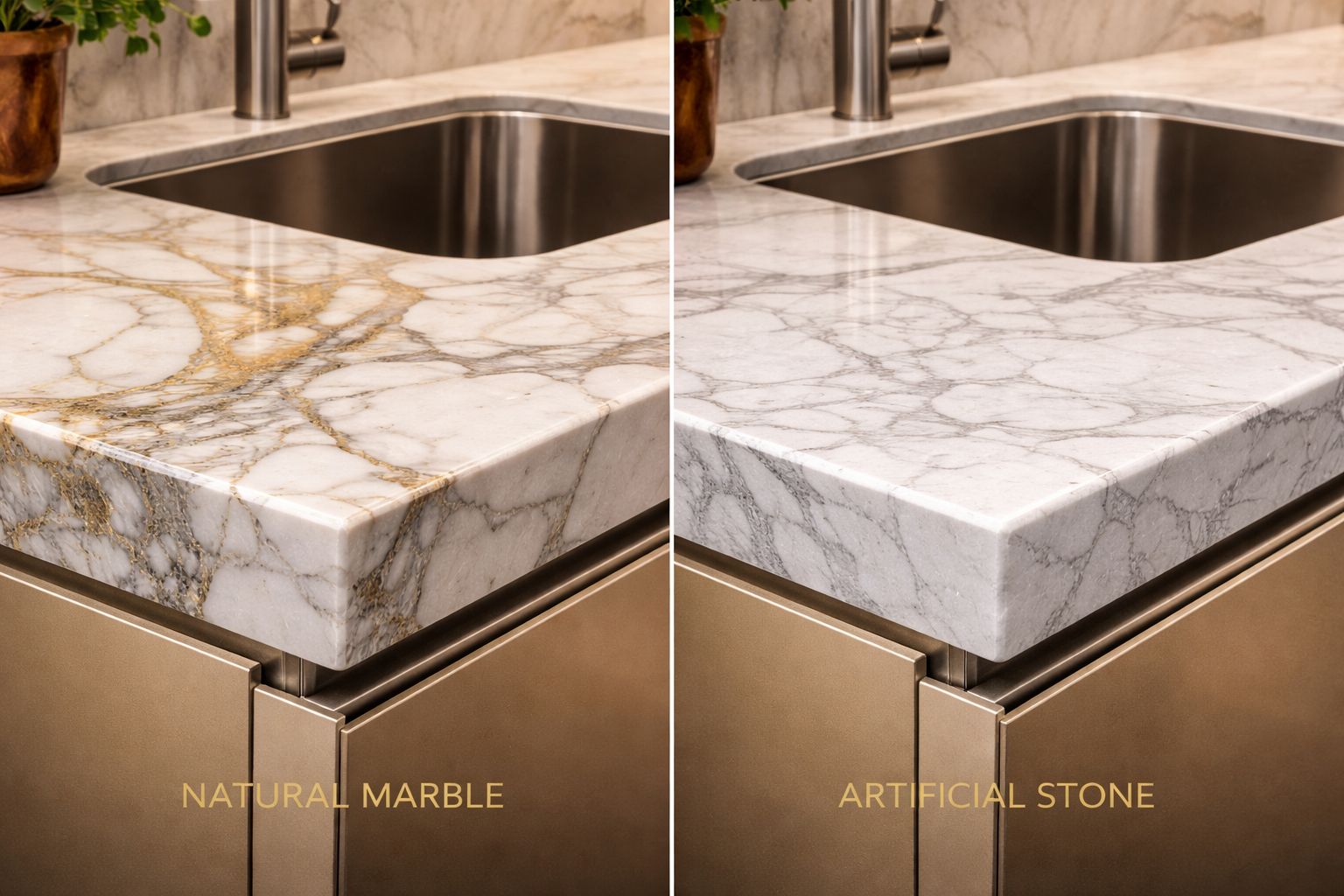 Comparing natural and artificial marble in kitchens