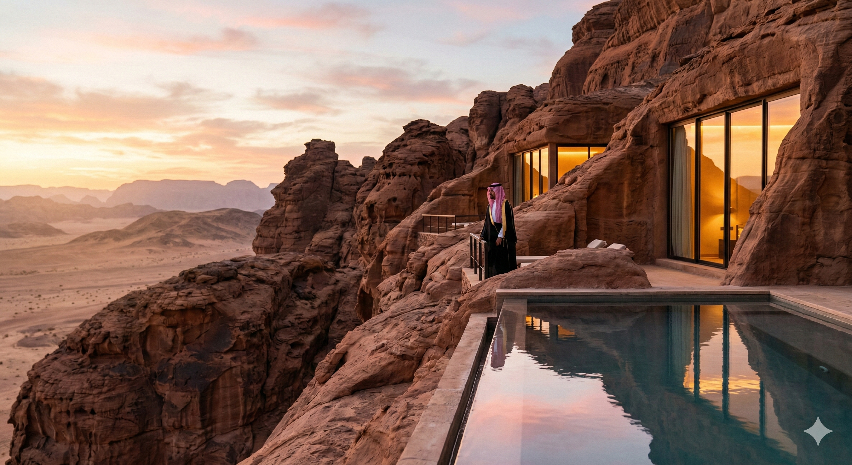Desert Rock Resort carved dramatically into Saudi mountain cliffs
