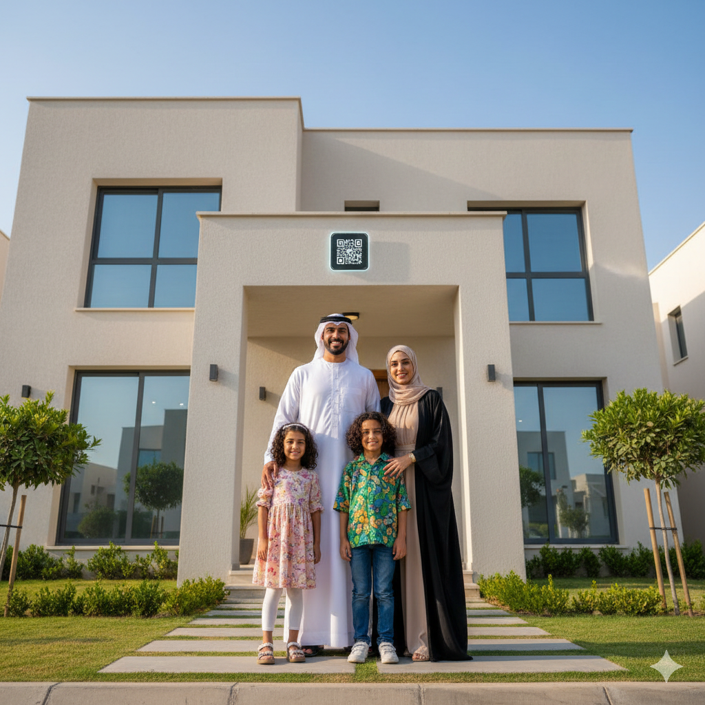 Happy Saudi Family in front of their new home in 2026