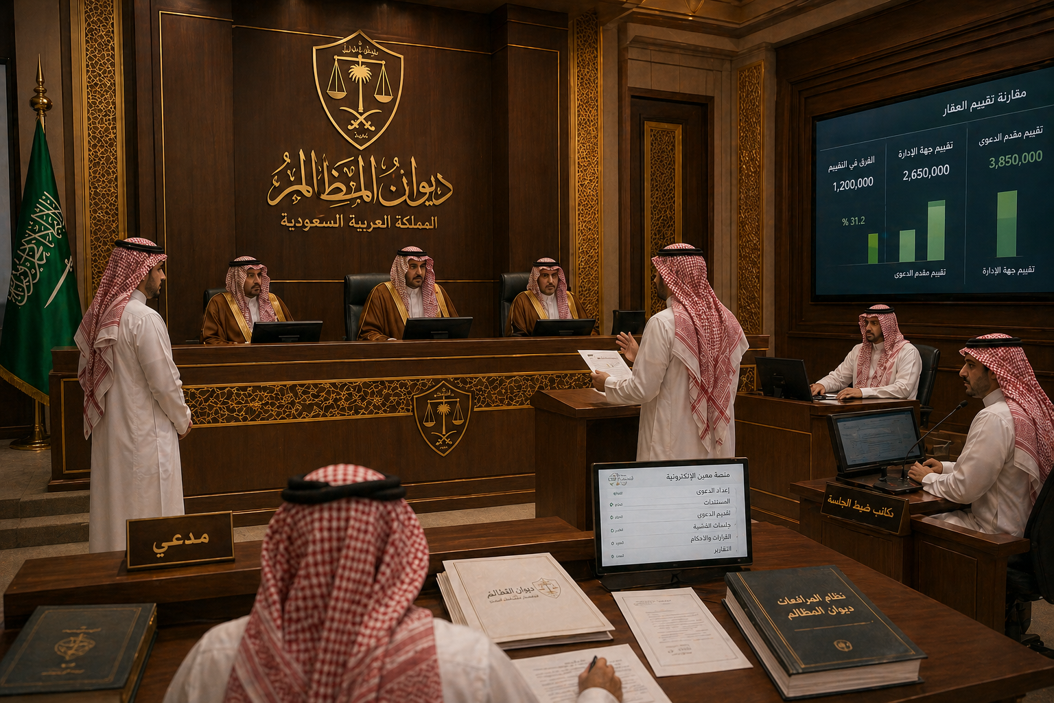 قاعة محكمة إدارية بديوان المظالم خلال جلسة نظر دعوى نزع ملكية