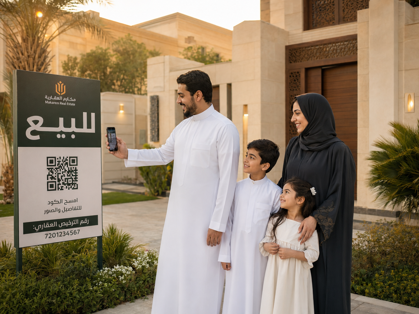 عائلة سعودية تتحقق من ترخيص إعلان عقاري لمنزلها الجديد