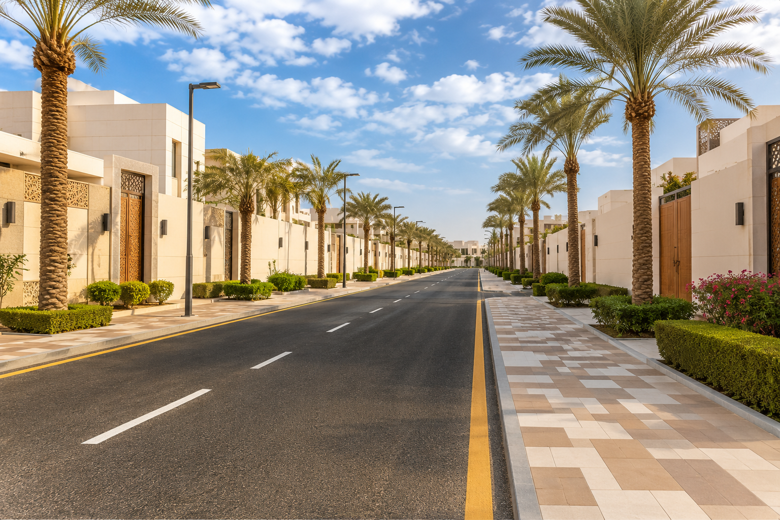 شارع سكني واسع في حي حديث بالرياض