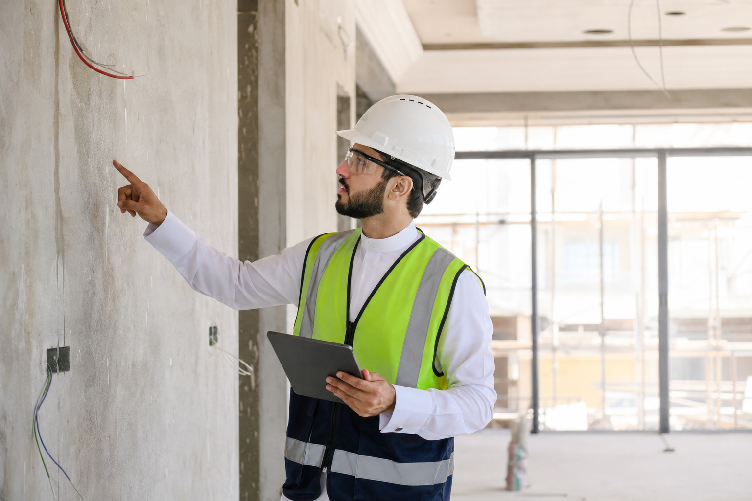 Certified building inspector examining a villa before purchase
