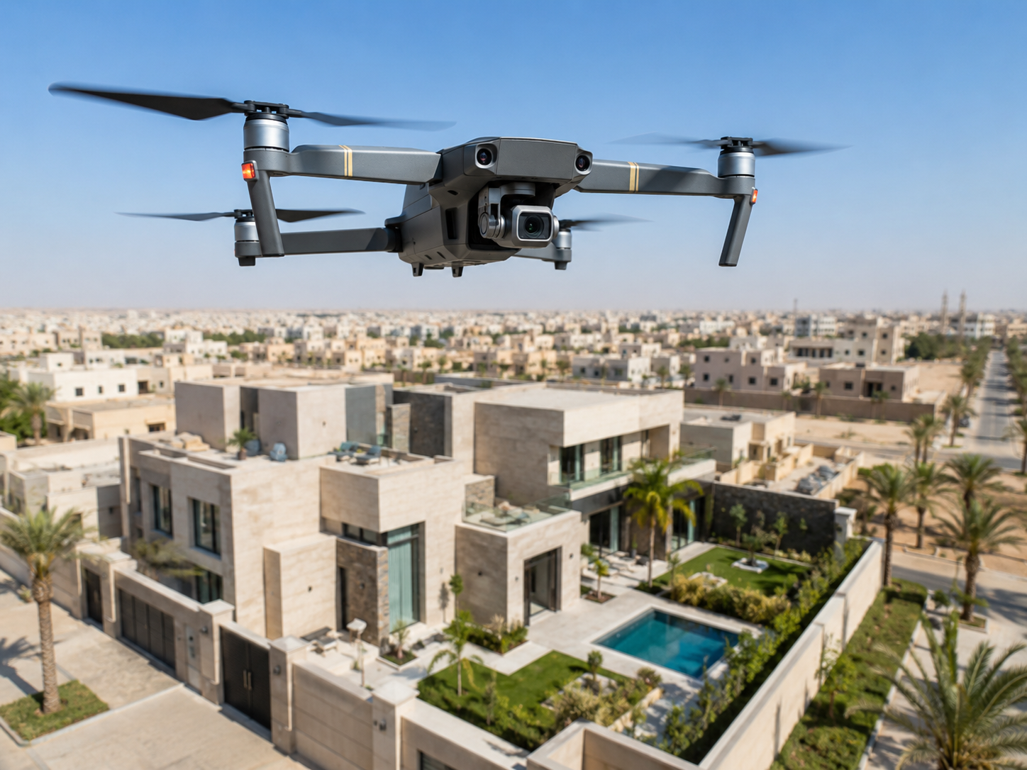 Aerial drone real estate photography over a Saudi villa