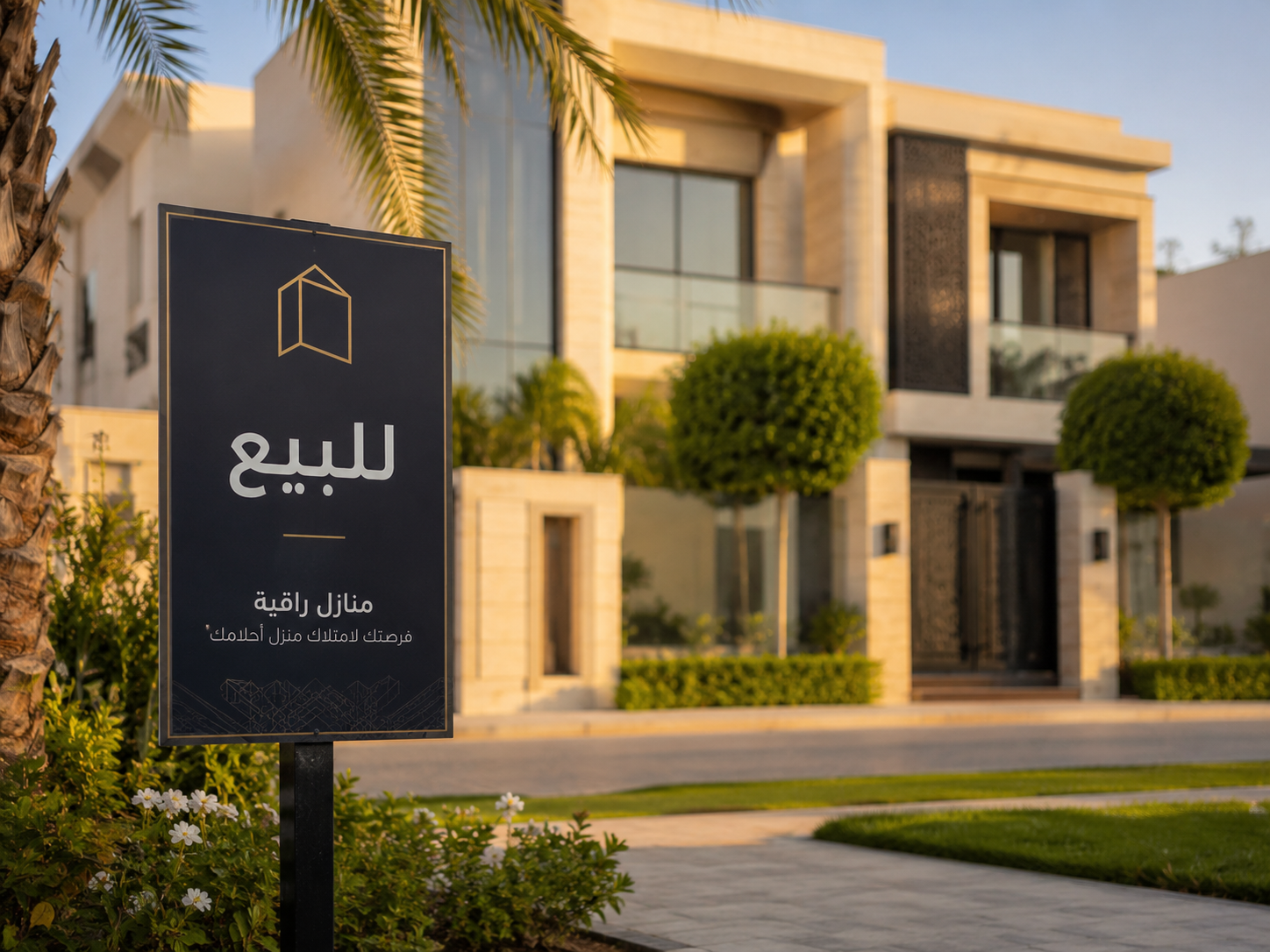 For sale sign in front of a modern Saudi villa
