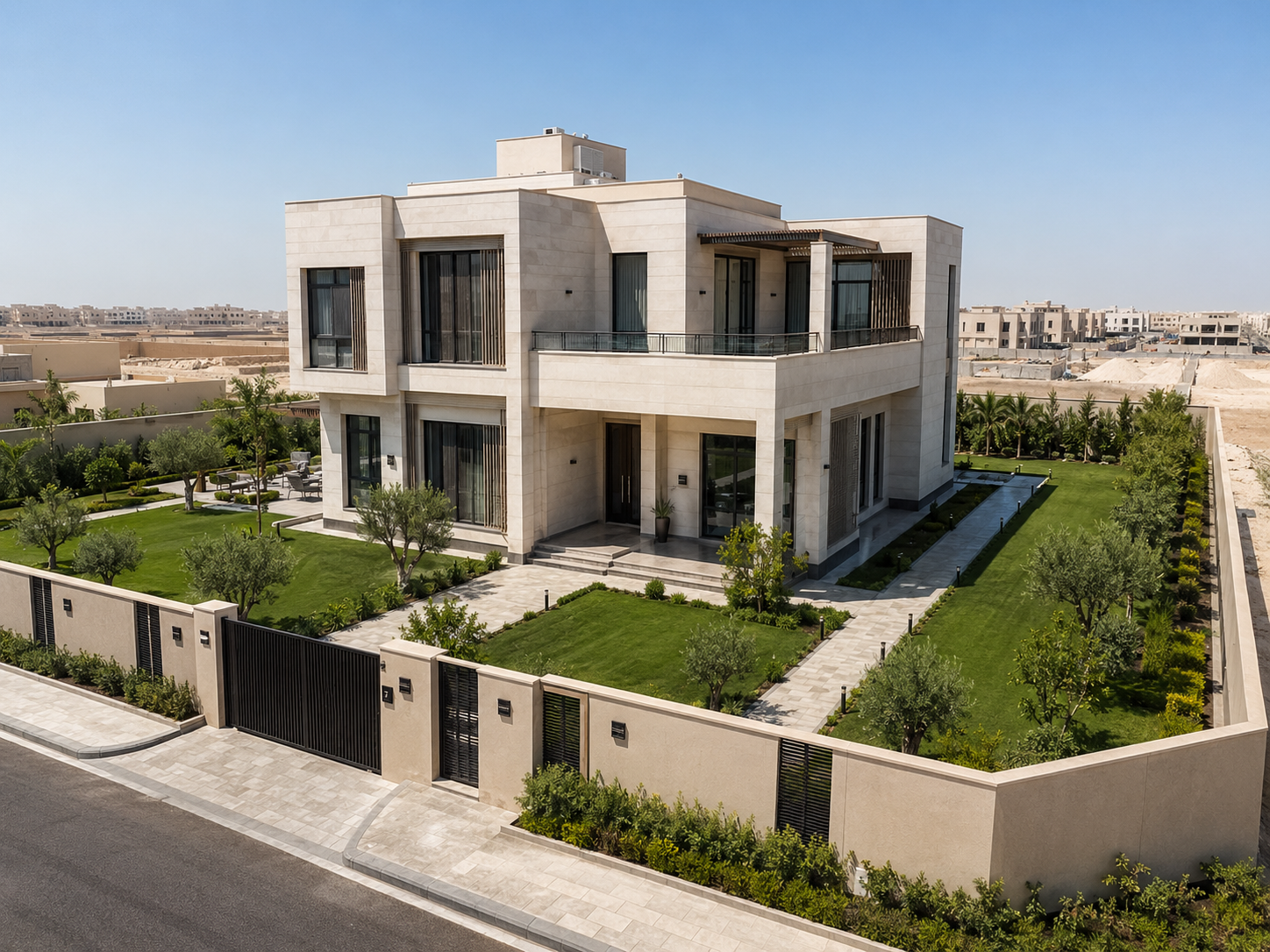 Standalone villa with a garden and private wall