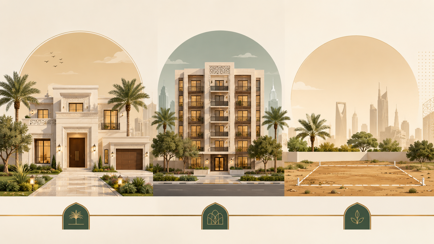 The three categories of real estate for zakat: living, renting, selling
