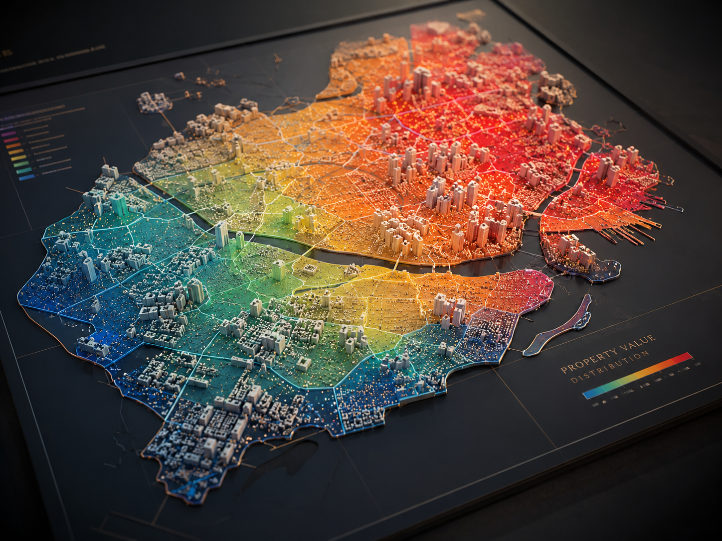 A heatmap showing property price distribution across city districts