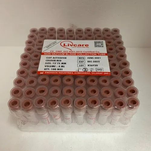 Plastic Plain Tubes Clot Activator Double Cap, 4 ml