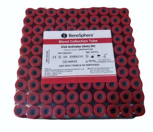 Plastic Red(cap) Benesphera Clot Activator Blood Collection Tube, 4ml