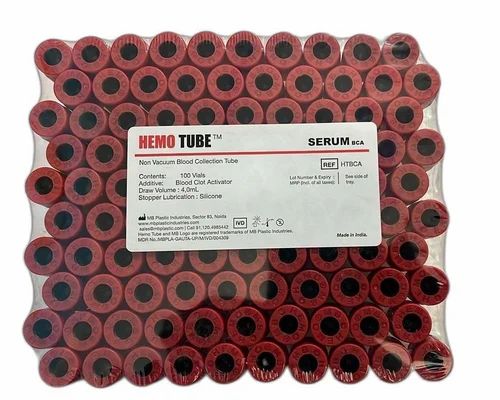 Plain(non vacuum blood clot activator tube Pack size 1x100 vials 4.0 ml