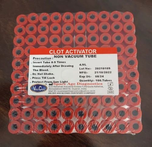 Red Vacu Care Non Vacuum Clot Activator Tubes, 3ml