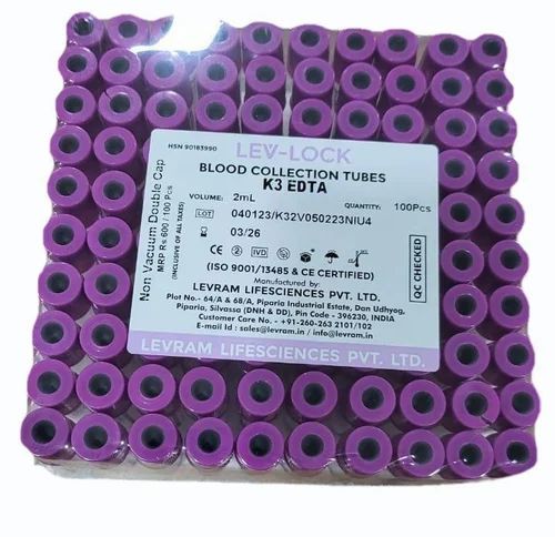 Plastic Edta Non Vacuum Tube levram, For Laboratory, Size: 2 ml
