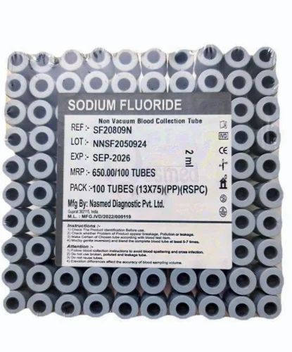 Plastic 2ml Sodium Fluoride Non Vaccum Blood Collection Tube, 3 ml