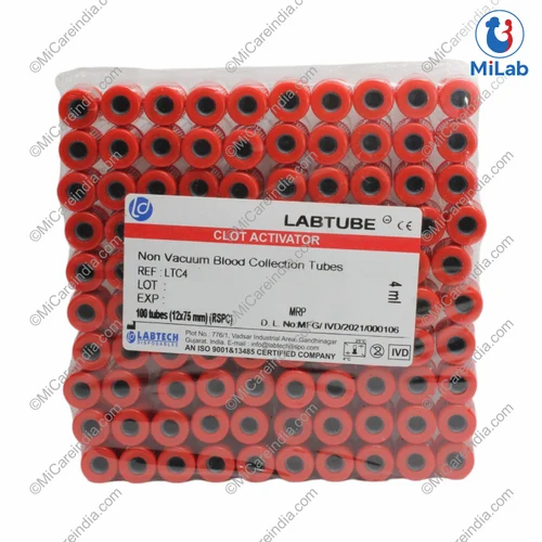 Plastic Red 4ml Non Vacuum Blood Collection Tube