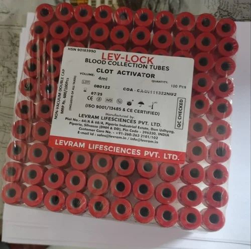 Clot Activator Lev Lock Non Vacuum Double Cap Blood Collection Tube, For Laboratory
