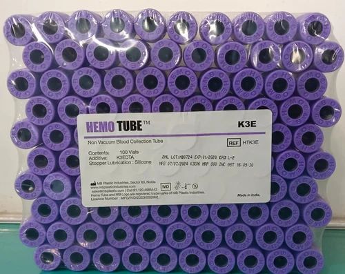 Hemotube K3EDTA Non Vacuum Blood Collection Tubes, For Laboratory, 0.5 ml