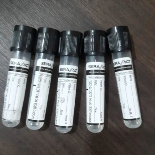 3.8% Sodium Citrate Non Vacuum Tube, Size: 13x75mm (LxW)