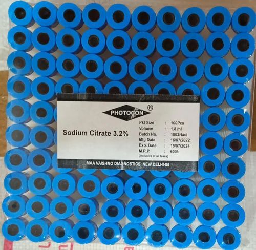 Sodium Citrate Blood Collection Tubes, For Laboratory, Size: 12.4x75mm
