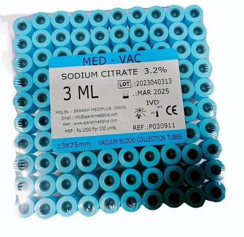 Glass 3ml Sodium Citrate 3.2% Tubes, For Blood Collection