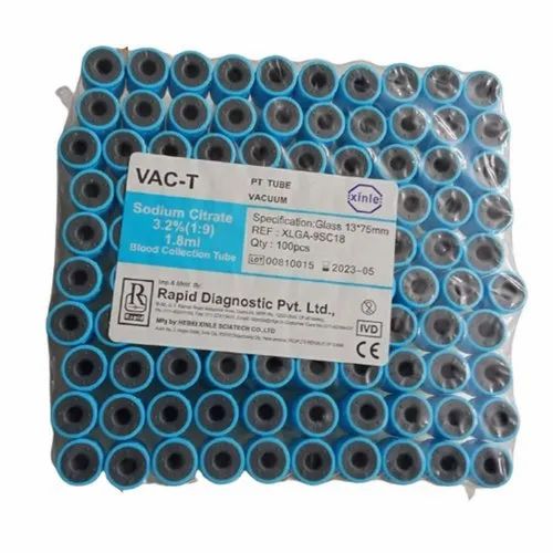 VAC-T Sodium Citrate Vacuum Blood Collection Tube, For Hospital and Laboratory, Size: 13x75mm