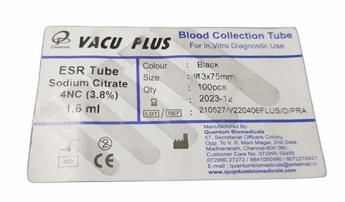 Vacu Plus ESR Tube Sodium Citrate 1.6ml, For Laboratory