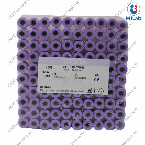 Plastic 2ml K2 Edta Vacuum Blood Collection Tube, For Laboratory, Pack of 100