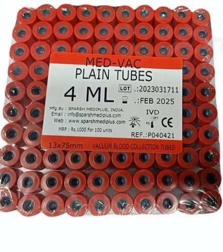 Vacuum Blood Collection Tube Plain Tube, Plastic