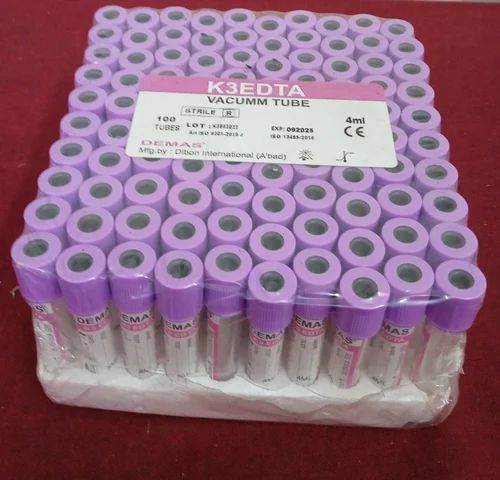 Plastic K3EDTA Vacuum Blood CollectionTube, Pack of 100