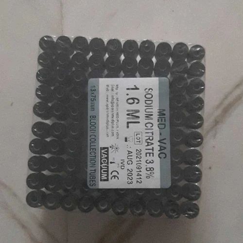 1.6ml Sodium Citrate Vacuum Blood Collection Tube, Size: 13 X 75 mm