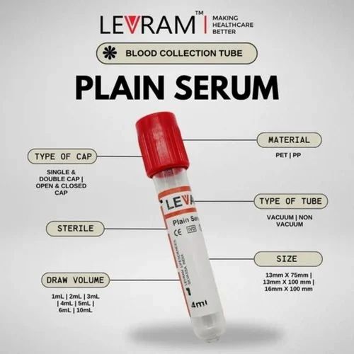 Vacuum Plain Serum Blood Collection Tube, Plastic