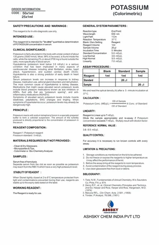 Potassium Colorimetric Reagent Kit