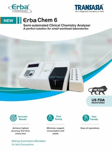Erba Chem 6x Semi Auto Biochemistry Analyzer (Up to 100 Parameters, 600 Tests/Hour)