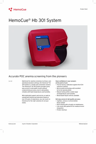 Hemocue Hb 301 Microcuvettes - Electrical Impedance Hemoglobin Meter
