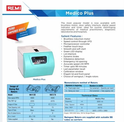Remi Medico Plus Centrifuge, Swing out head