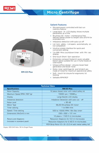 Remi RM 03 Plus Micro Centrifuges