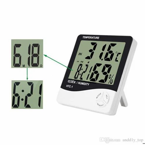Glass Temperature Clock Digital LCD Thermometer Hygrometer, for Household