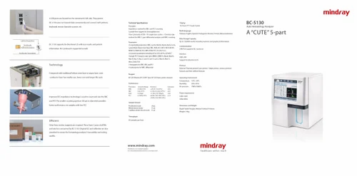 Mindray 5 Part Hematology Analyzer /Cell Counter
