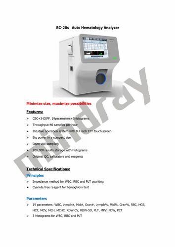 Fully Automatic Mindray BC20s Haematology Analyzer, For Laboratory