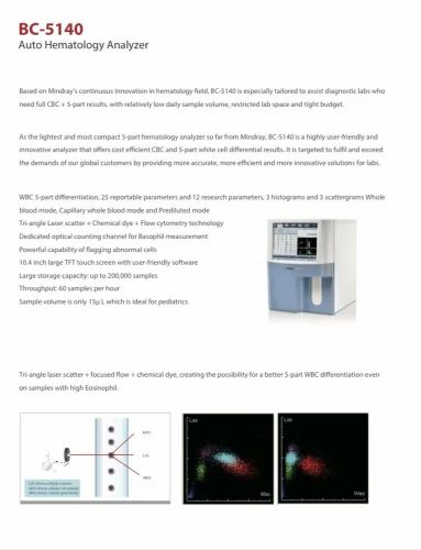 Automatic Mindray Bc5140 5-Part Hematology Analyzer, For Laboratory, User Input: Touch