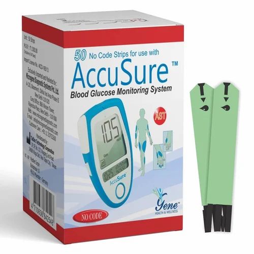 33.3 mmol/L AccuSure Blood Glucometer Test Strips, For Hospital, 7 Days