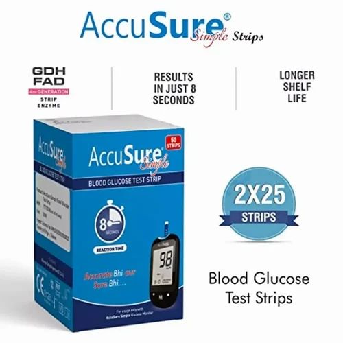 AccuSure Blood Glucose Test Strip, 50 Strips