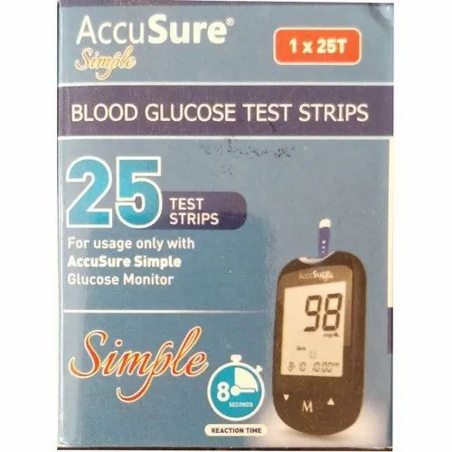 Paper AccuSure Blood Glucose Test Strips, 25 mIU/mL, Model Name/Number: Simple