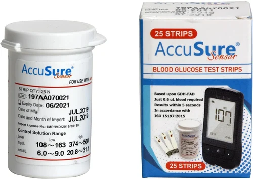 AccuSure Sensor - 25 Glucometer Testing Strips