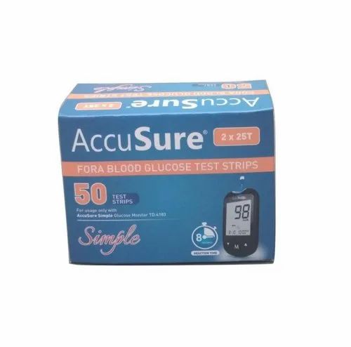 Plastic Accusure Simple 50 Blood Glucose Test Strips, For Clinical