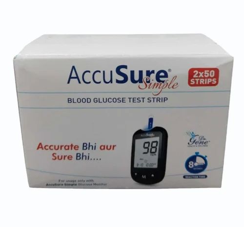 Accusure Simple Blood Glucose Test Strip, 100 Strips