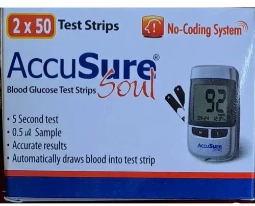 Accusure Soul Blood Glucose Test Strips, 100 Strips