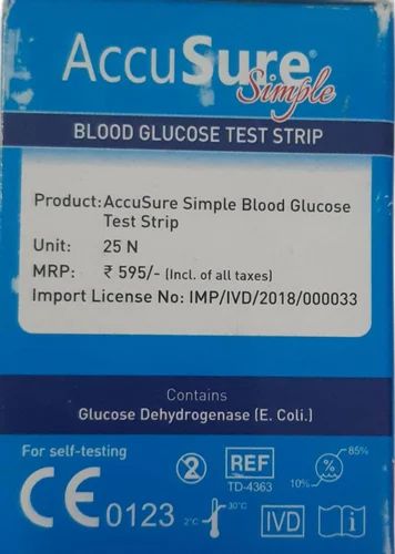 Accu Sure Blood Glucose Test Strips, Compatible meter: AccuSure Simple